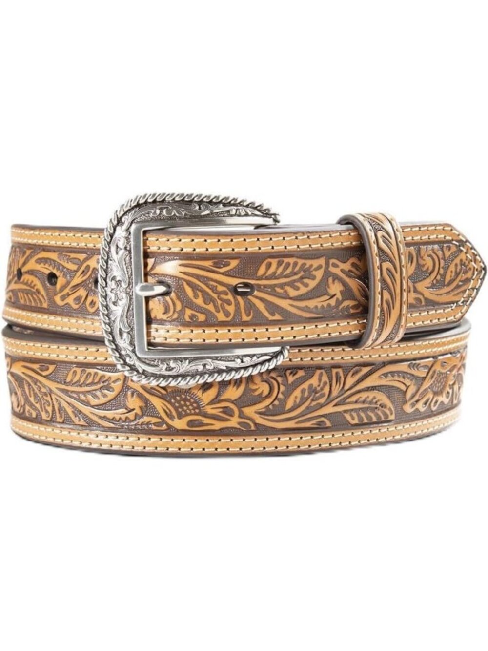 Men's Leather Floral Embossed Belt - Stylish Western Accessory for Everyday Wear